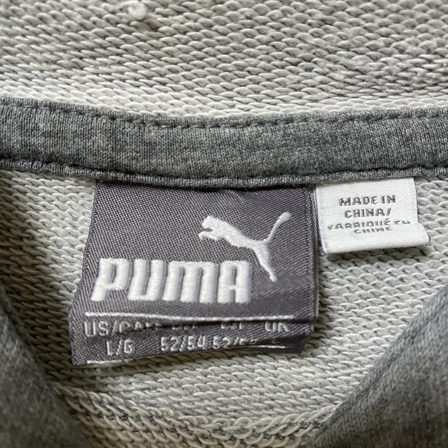 古着 used PUMA プーマ　長袖ポイントロゴ刺繍プルオーバーパーカー　フーディー　レトロデザイン　個性的　グレー　Lサイズ