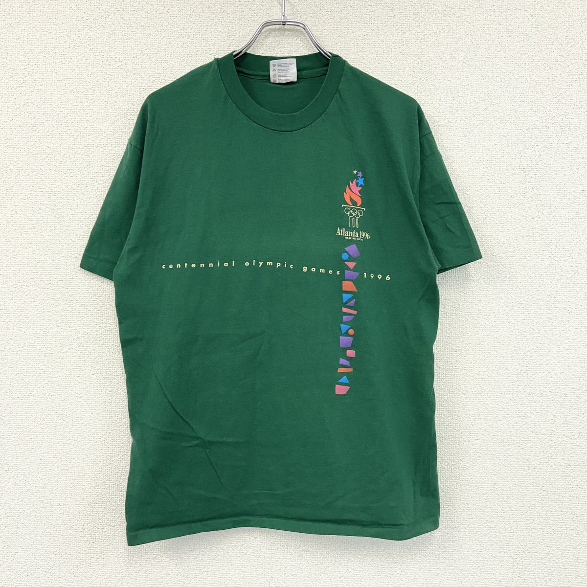 Hanes　ヘインズ　半袖プリントTシャツ　シングルステッチ　緑　グリーン　Lサイズ カットソー メンズ コットン 古着