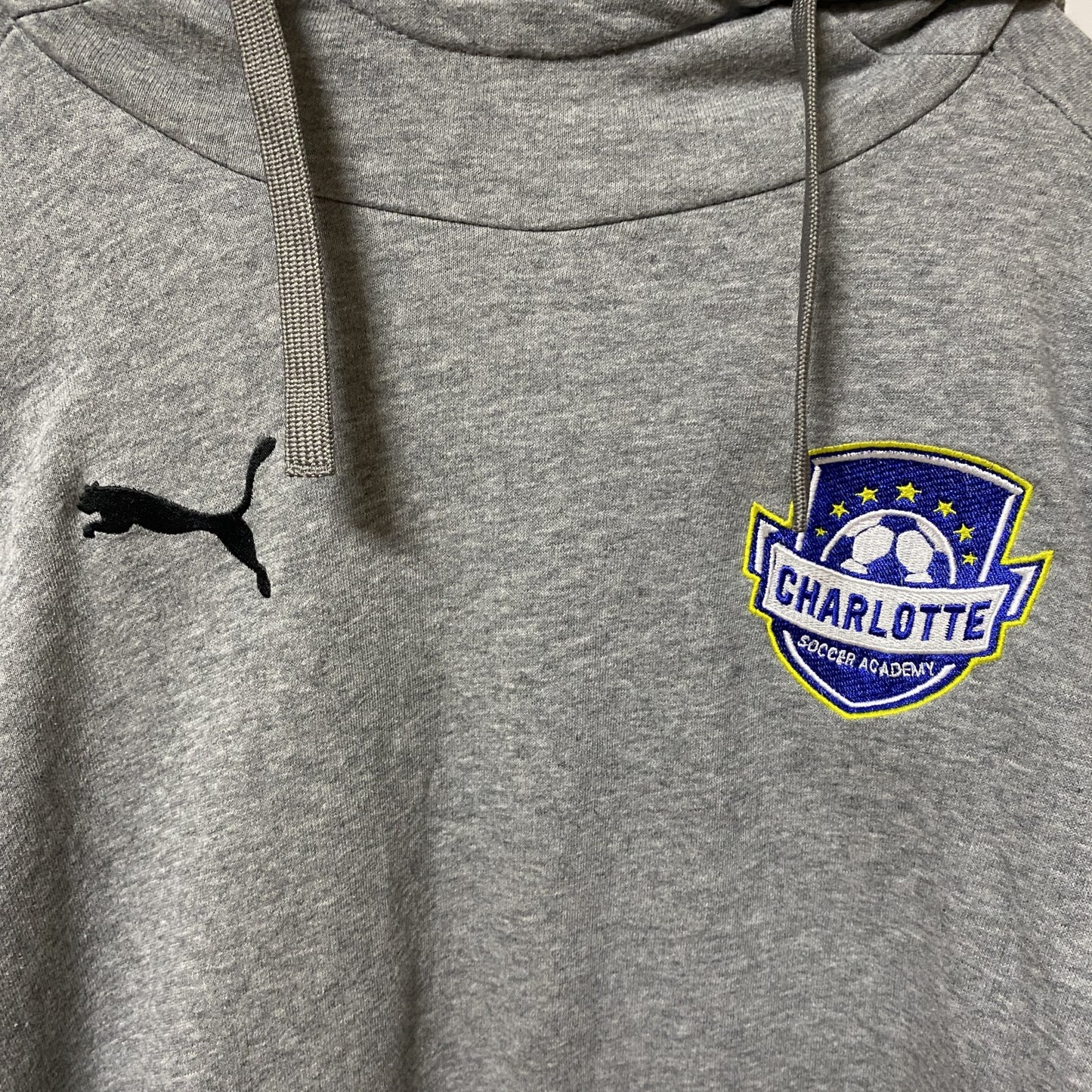 古着 used PUMA プーマ　長袖ポイントロゴ刺繍プルオーバーパーカー　フーディー　レトロデザイン　個性的　グレー　Lサイズ