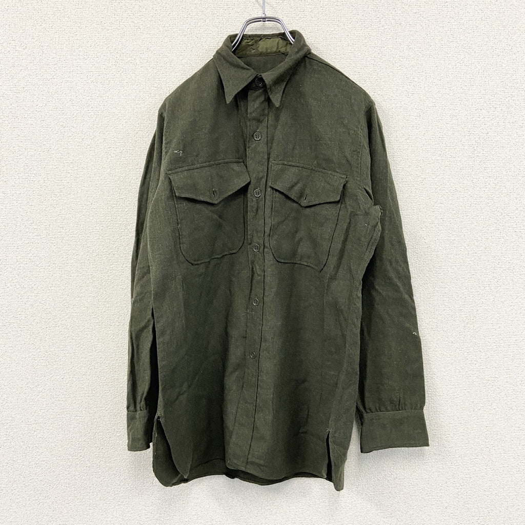 40s～　U.S,ARMY　米軍　長袖シャツジャケット　ミリタリー　フラップポケット　ヴィンテージ　緑　オリーブグリーン メンズ 古着
