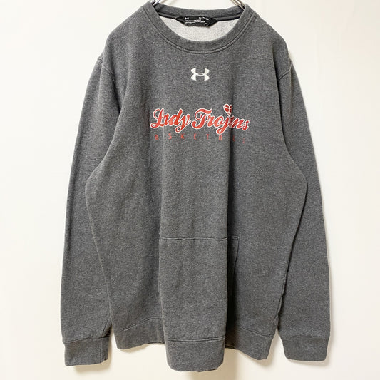 古着 used UNDER ARMOUR アンダーアーマー　長袖クルーネックロゴスウェット　オーバーサイズ　グレー　XLサイズ