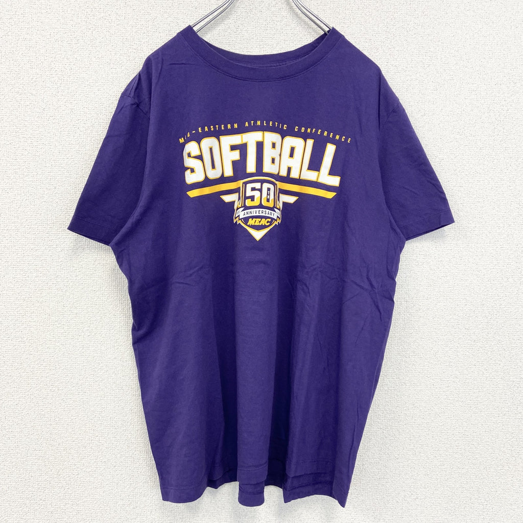 NIKE ナイキ　半袖プリントTシャツ　ソフトボール　クルーネック　スウッシュロゴ　紫　パープル　XLサイズ　古着