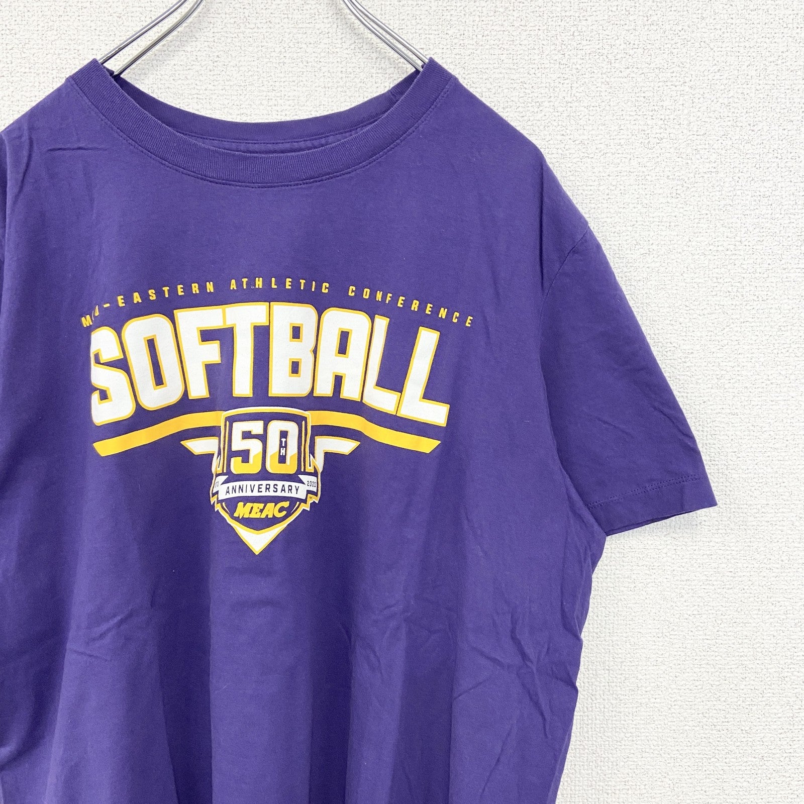 NIKE ナイキ　半袖プリントTシャツ　ソフトボール　クルーネック　スウッシュロゴ　紫　パープル　XLサイズ　古着
