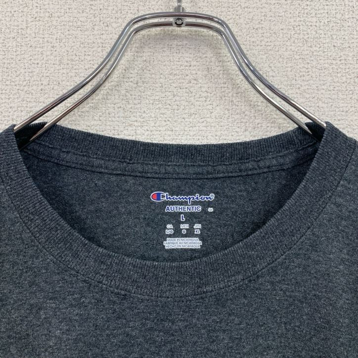 Champion　チャンピオン　半袖プリントTシャツ　カレッジプリント　刺繍ロゴ　現行　ダークグレー　XLサイズ　古着