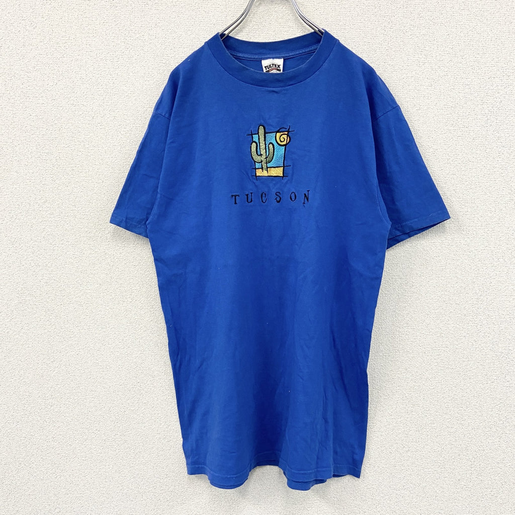 ～00s　TULTEX　タルテックス　半袖Ｔシャツ　刺繍ロゴ　ヴィンテージ　青　ブルー　Lサイズ　古着