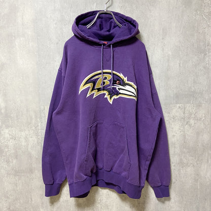 古着 used　NFL　ボルチモアレイブンズ RAVENS　アメフト　長袖ロゴ刺繍パーカー　オフィシャル　紫　パープル　Lサイズ