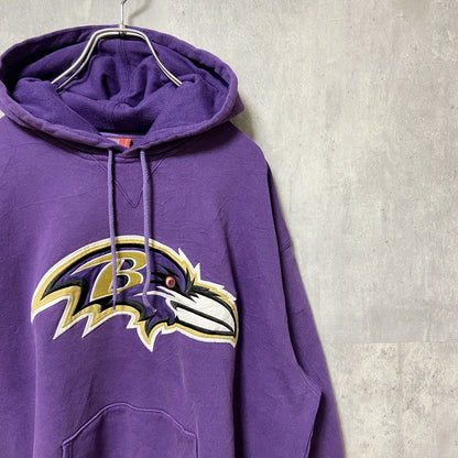 古着 used　NFL　ボルチモアレイブンズ RAVENS　アメフト　長袖ロゴ刺繍パーカー　オフィシャル　紫　パープル　Lサイズ