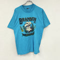 BRANSON　ブランソン　半袖プリントTシャツ　シングルステッチ　水色　ライトブルー　Lサイズ カットソー メンズ コットン 古着