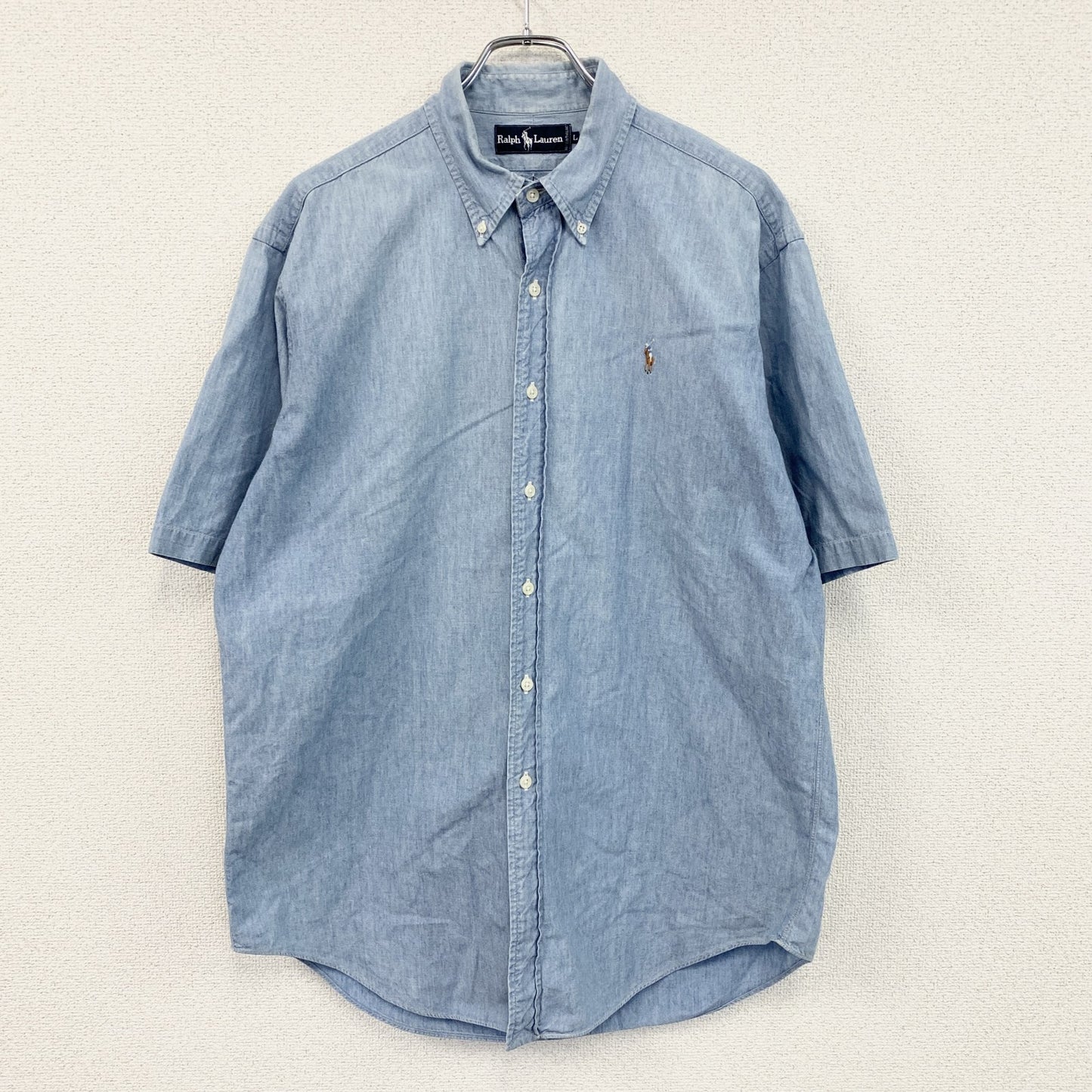 Ralph Lauren　ラルフローレン　半袖シャツ　シャンブレーシャツ　ボタンダウンシャツ　青　ブルー　Lサイズ