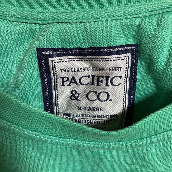 PACIFIC＆CO　長袖プリントスウェット　トレーナー　緑　ライトグリーン　ビッグシルエット　XLサイズ　古着