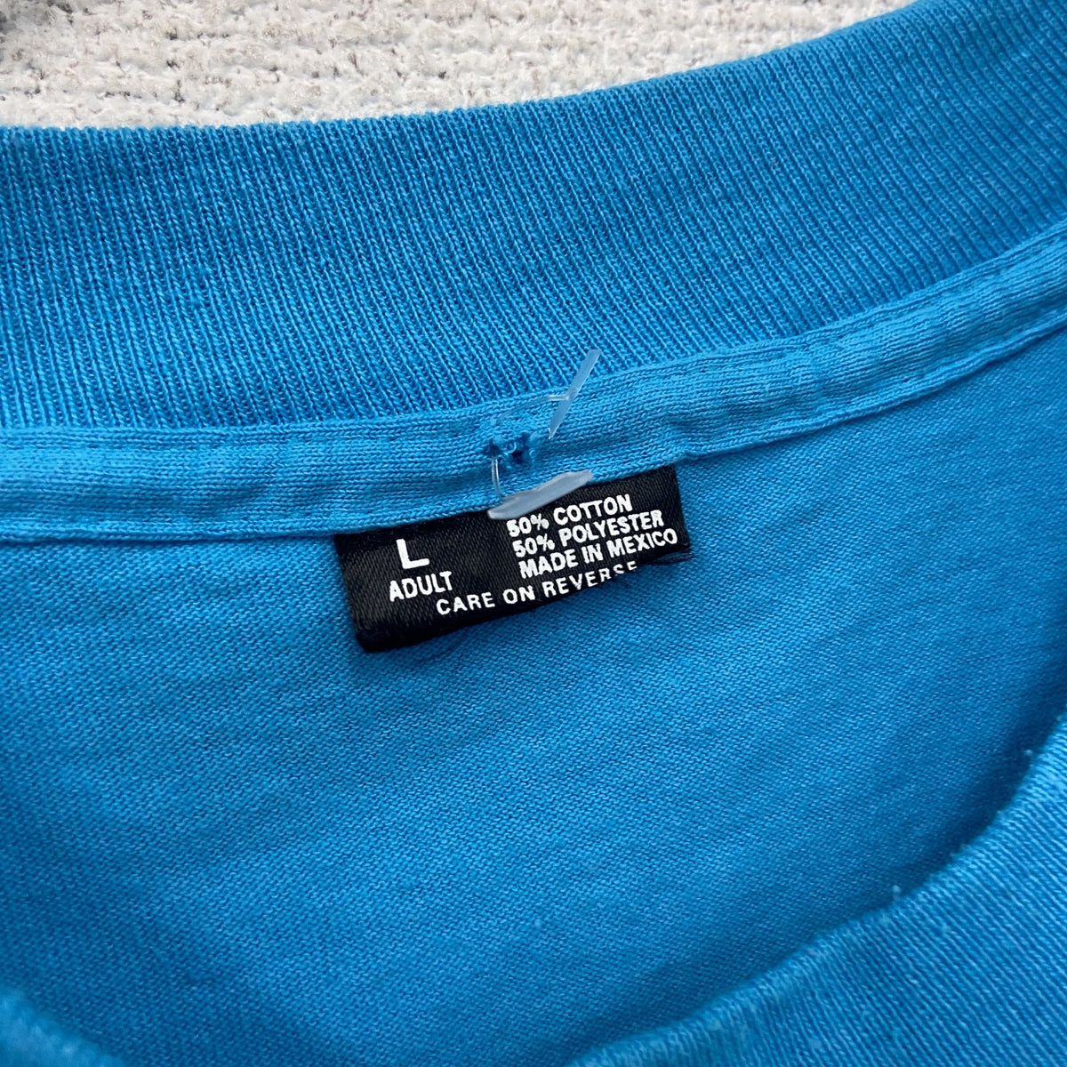 BRANSON　ブランソン　半袖プリントTシャツ　シングルステッチ　水色　ライトブルー　Lサイズ カットソー メンズ コットン 古着