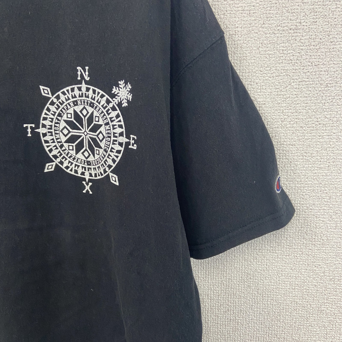 00s　Champion　チャンピオン　半袖プリントTシャツ　ヴィンテージ　コンパス　黒　ブラック　Lサイズ　古着