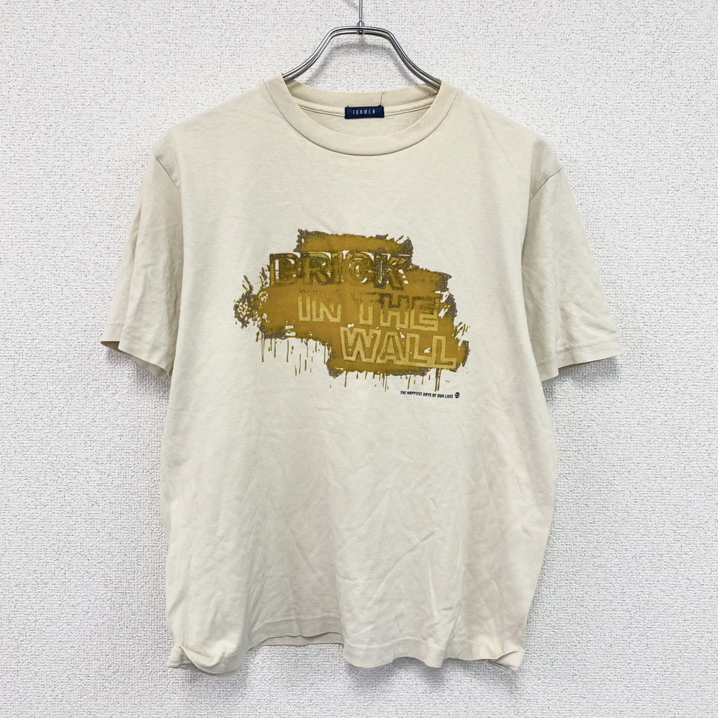 JUNMEN　ジュンメン　半袖プリントTシャツ　3連プリント　ベージュ　Sサイズ　古着