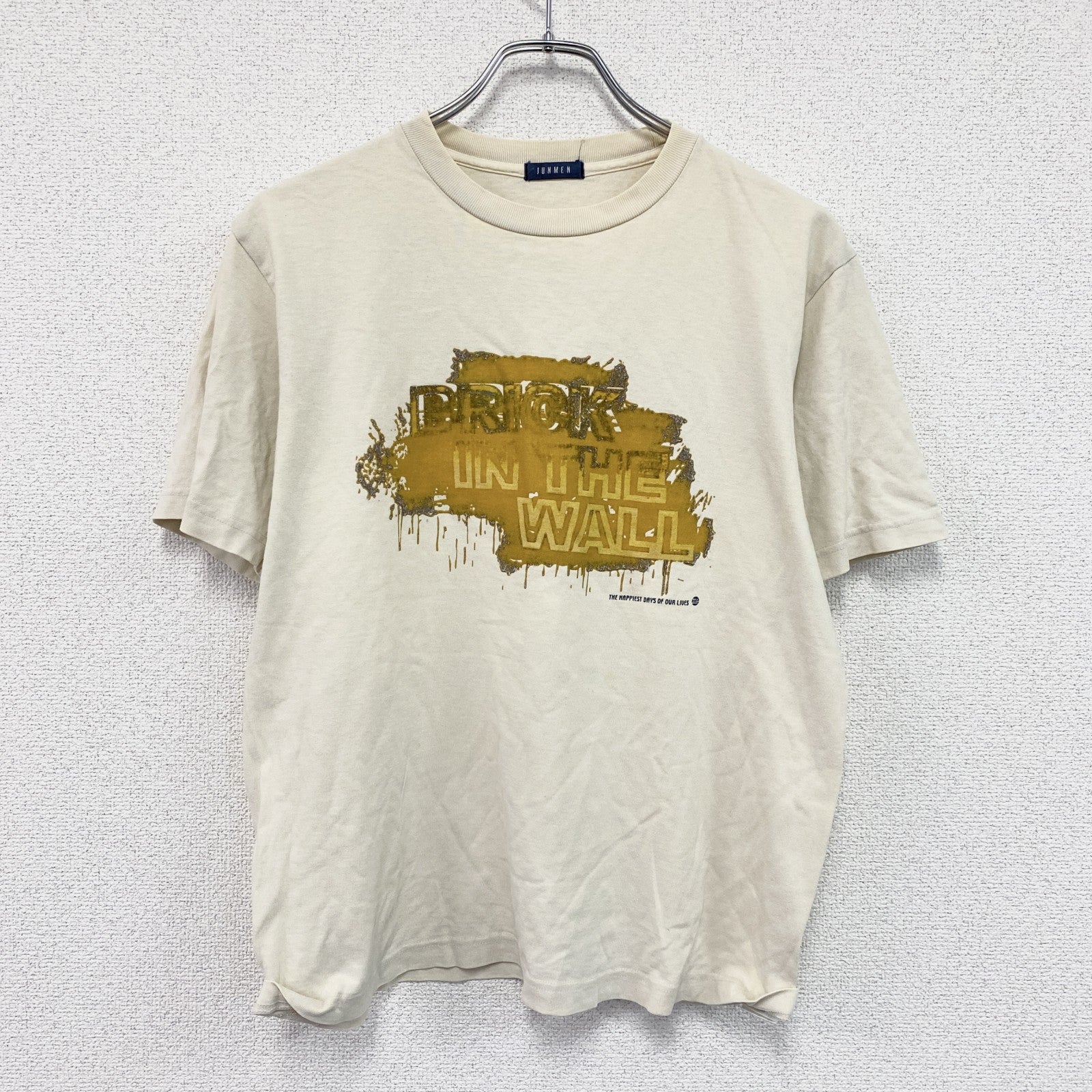 JUNMEN　ジュンメン　半袖プリントTシャツ　3連プリント　ベージュ　Sサイズ　古着
