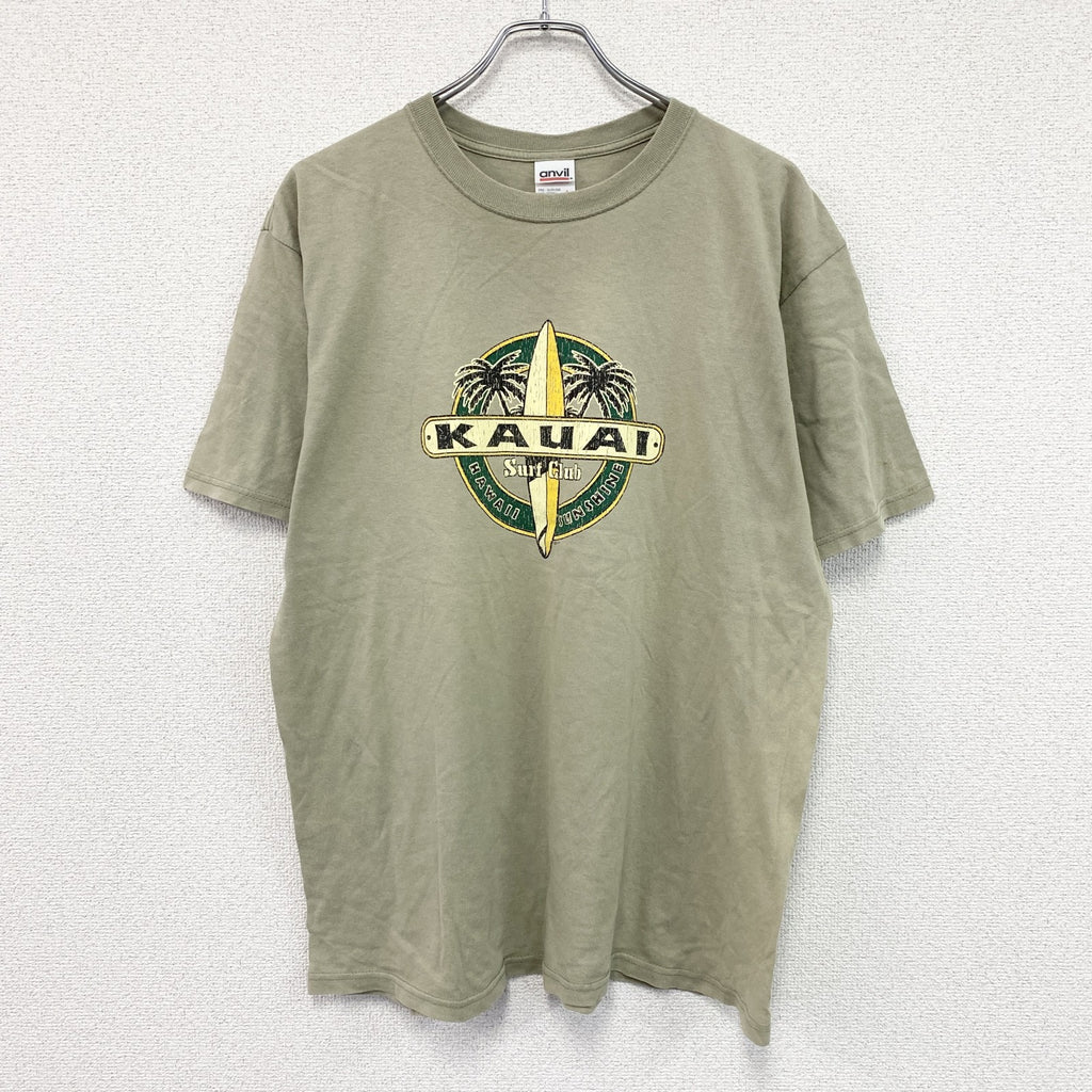 00s　anvil　アンビル　半袖プリントTシャツ　アーチプリント　ヴィンテージ　カーキ　Lサイズ　古着