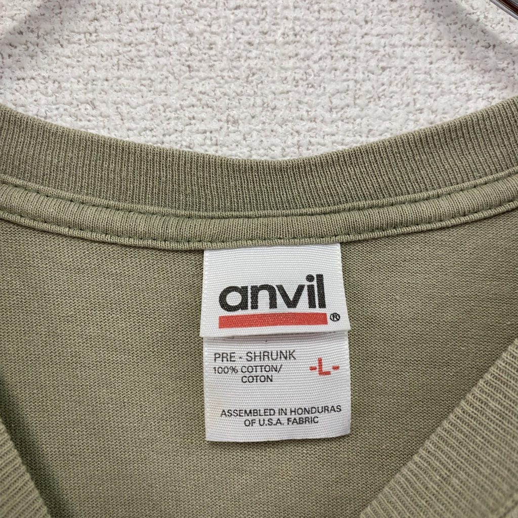 00s　anvil　アンビル　半袖プリントTシャツ　アーチプリント　ヴィンテージ　カーキ　Lサイズ　古着