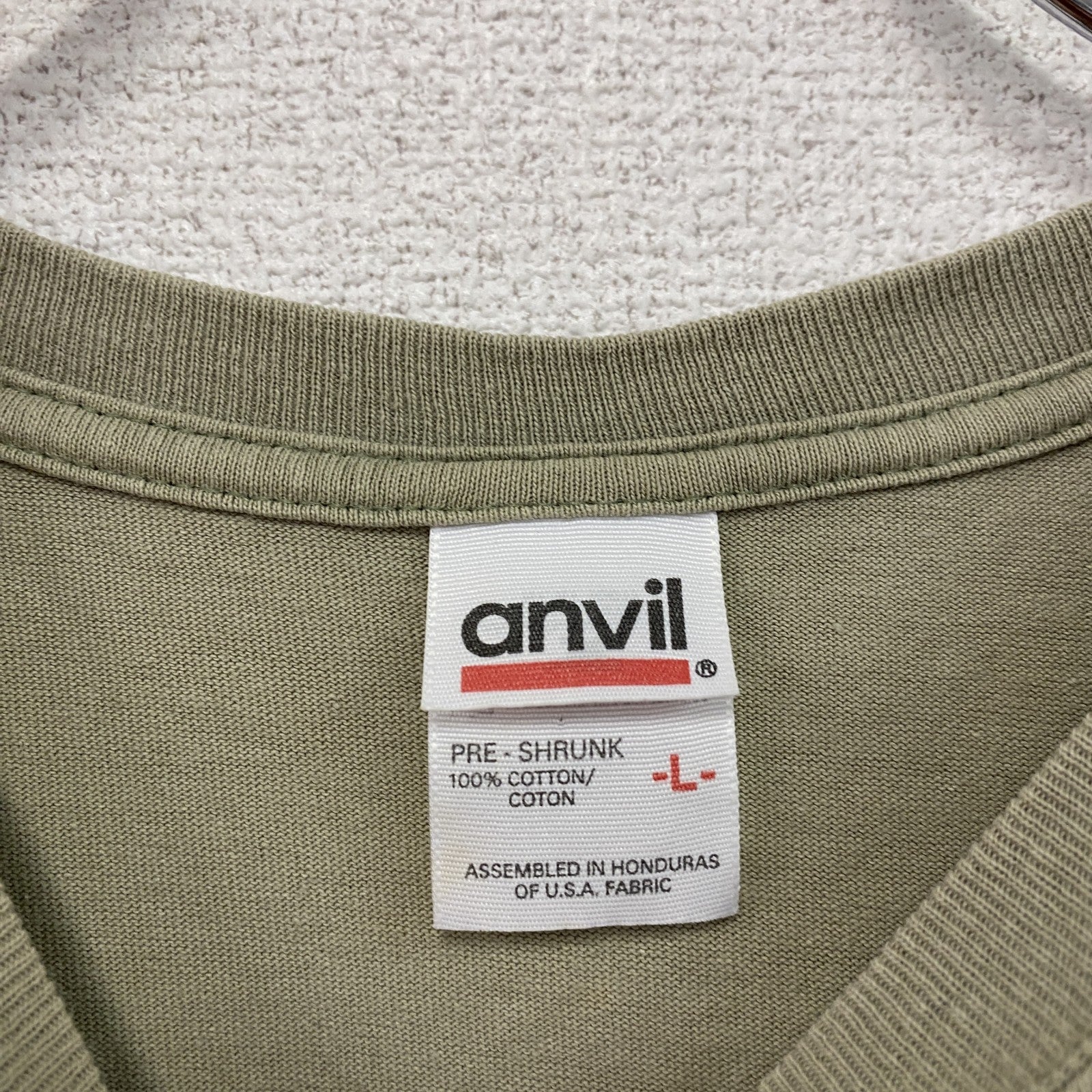 00s　anvil　アンビル　半袖プリントTシャツ　アーチプリント　ヴィンテージ　カーキ　Lサイズ　古着