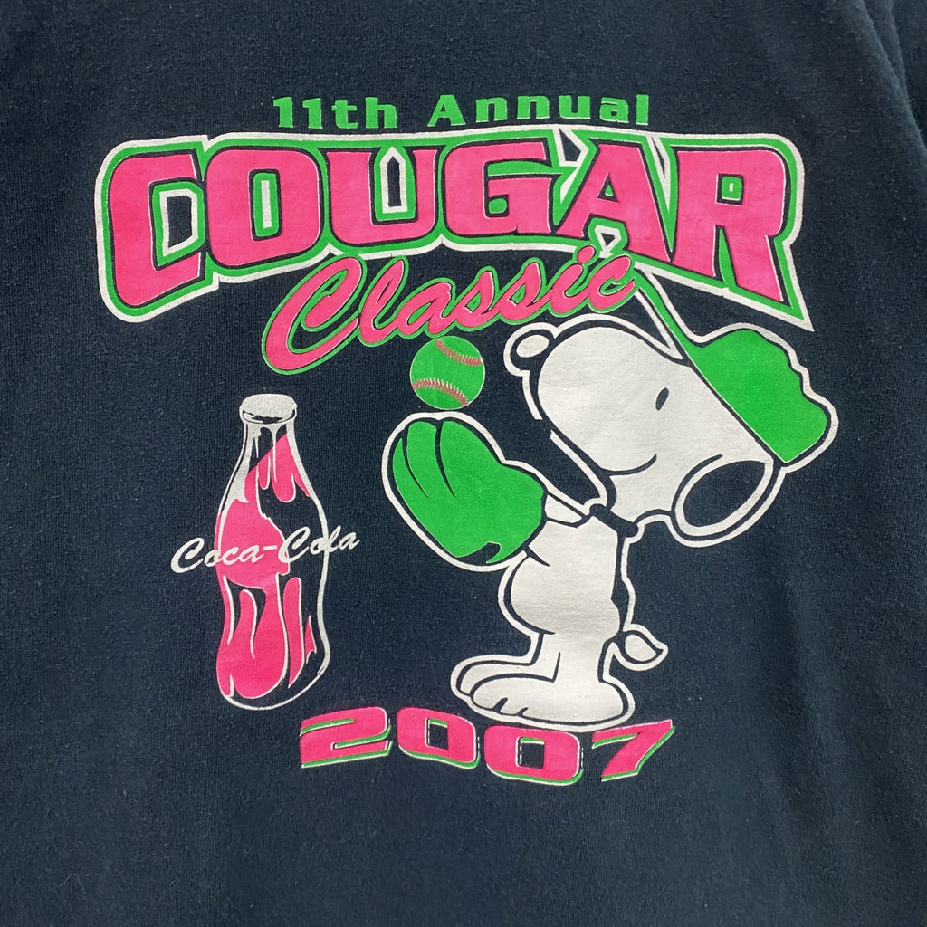 00s　GILDAN　ギルダン　スヌーピー　Coca Cola　COUGAR　半袖Tシャツ　黒　ブラック　Ｍサイズ　　古着