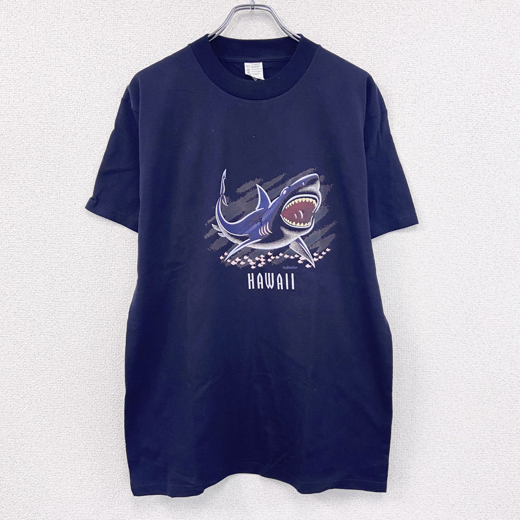 ～00s　半袖プリントTシャツ　アニマルT　サメ　HAWAII　スーベニア　ヴィンテージ　紺　ネイビー　Lサイズ　古着