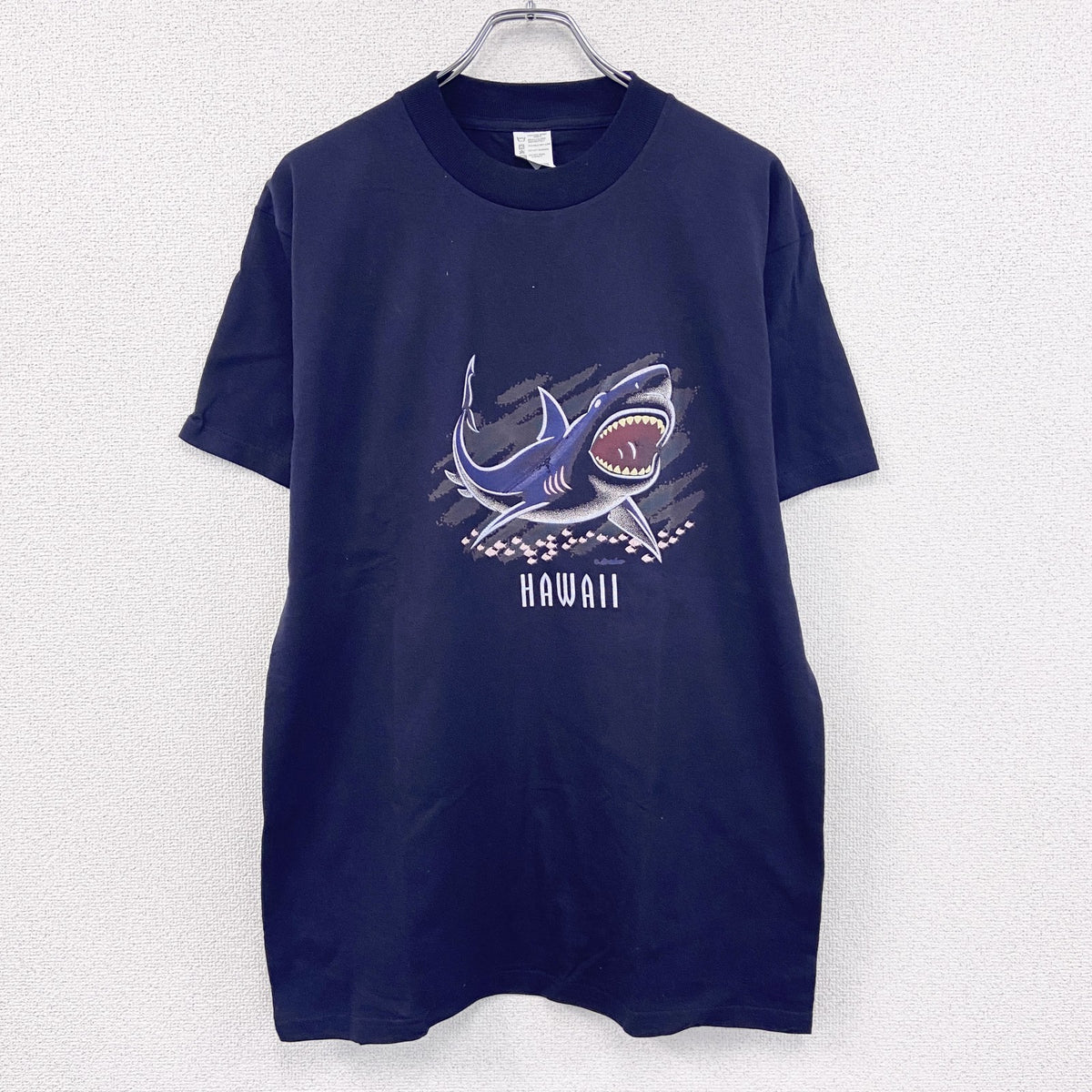 ～00s　半袖プリントTシャツ　アニマルT　サメ　HAWAII　スーベニア　ヴィンテージ　紺　ネイビー　Lサイズ　古着