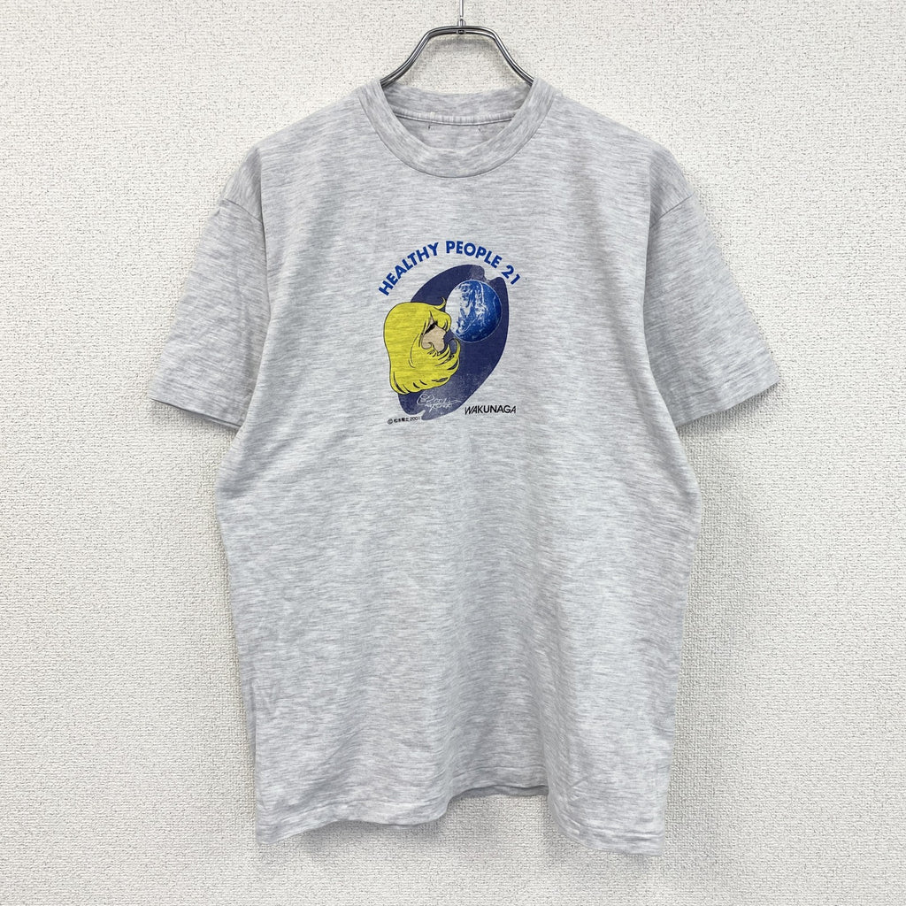 00s　オンワード樫山　松本零士　湧永製薬　半袖Tシャツ　コラボT　染み込みプリント　シングルステッチ　霜降りグレー　
