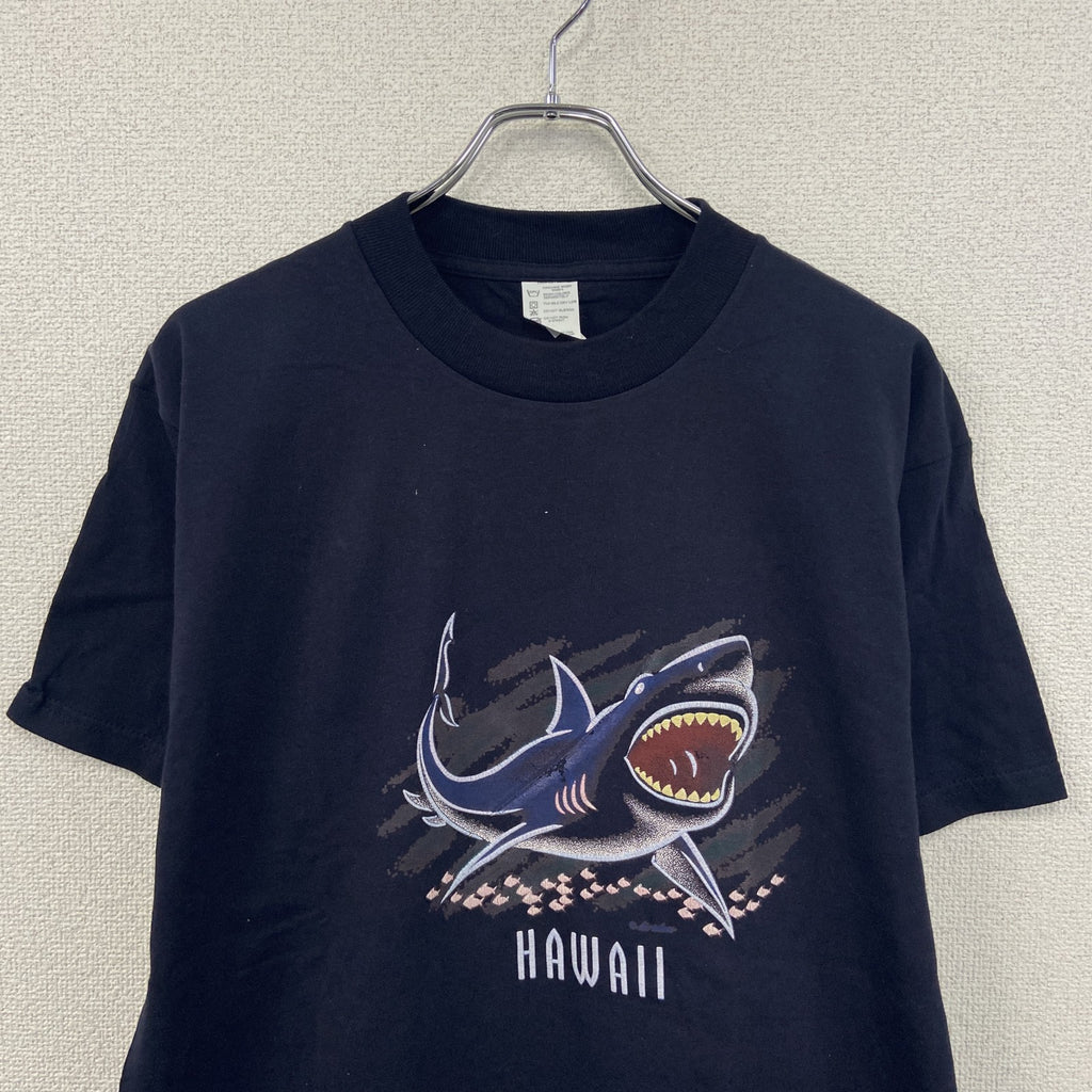 ～00s　半袖プリントTシャツ　アニマルT　サメ　HAWAII　スーベニア　ヴィンテージ　紺　ネイビー　Lサイズ　古着
