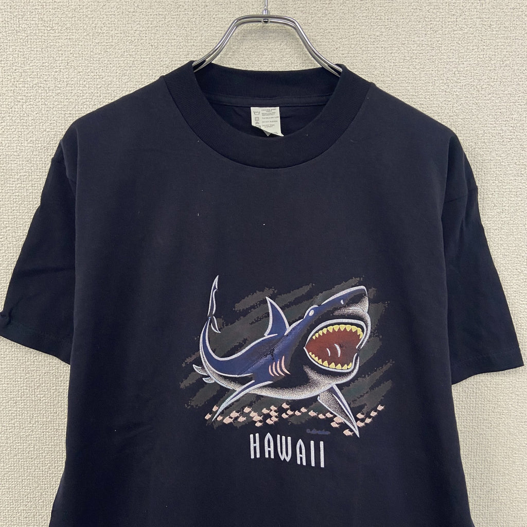 ～00s　半袖プリントTシャツ　アニマルT　サメ　HAWAII　スーベニア　ヴィンテージ　紺　ネイビー　Lサイズ　古着