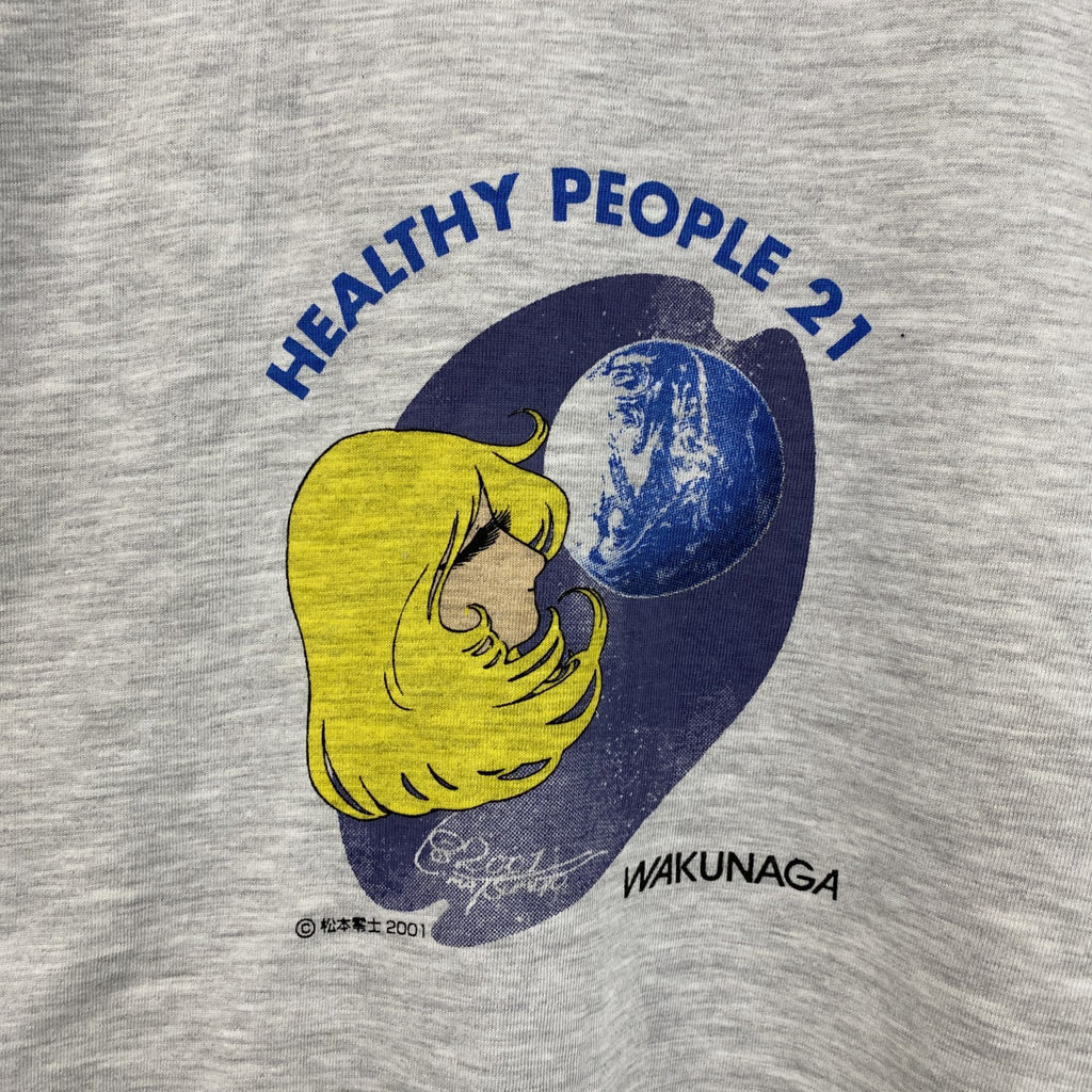 00s　オンワード樫山　松本零士　湧永製薬　半袖Tシャツ　コラボT　染み込みプリント　シングルステッチ　霜降りグレー　