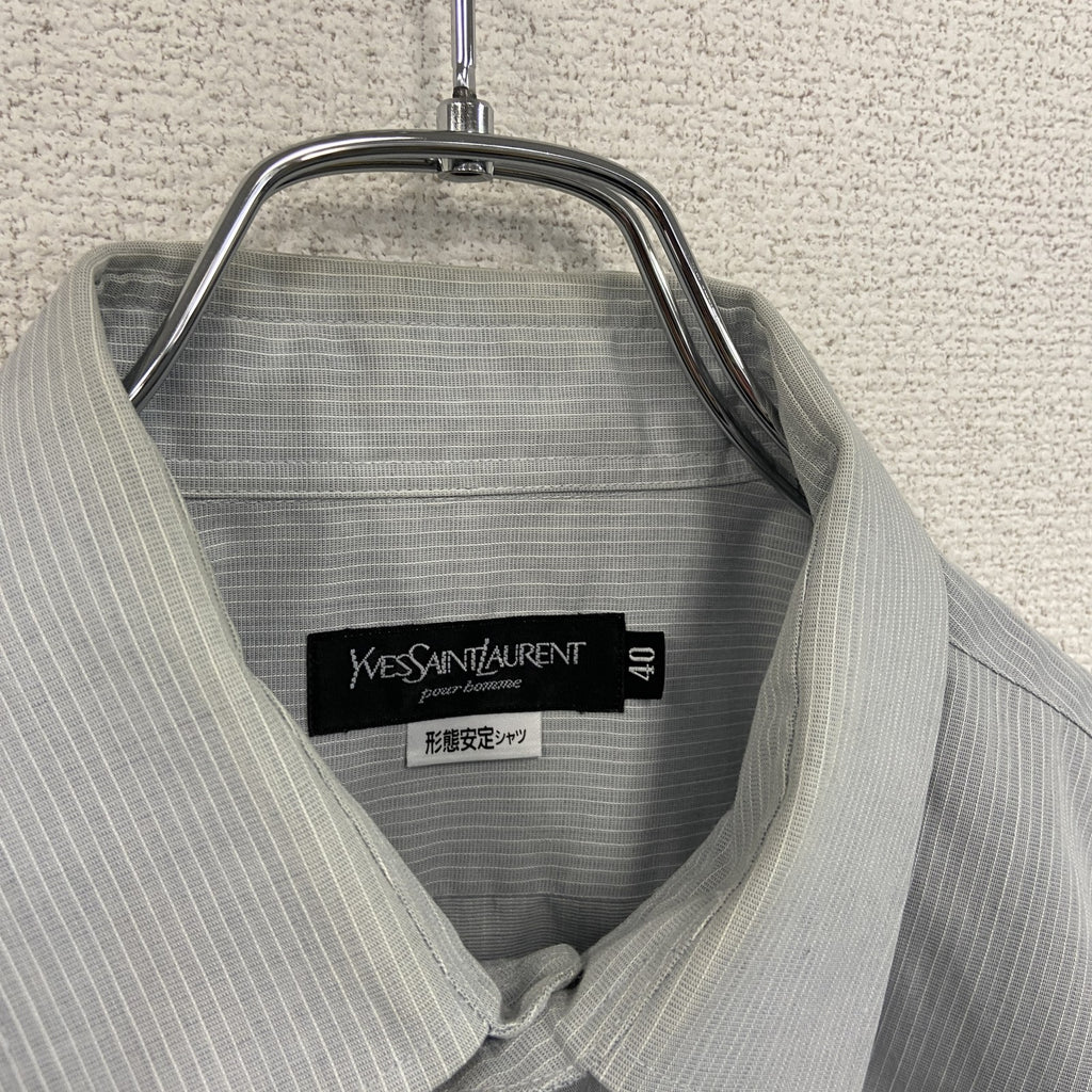 Yves Saint Laurent　イヴサンローラン　オンワード樫山　半袖ボタンシャツ　ストライプ柄　灰色　グレー　40サイズ　古着