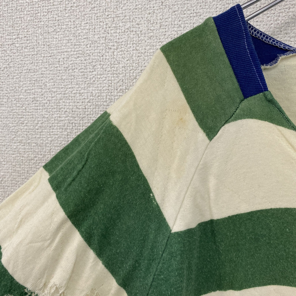 長袖Tシャツ/ロンT　ボーダー　ラグラン　緑　グリーン　白　ホワイト　Lサイズ カットソー メンズ 古着