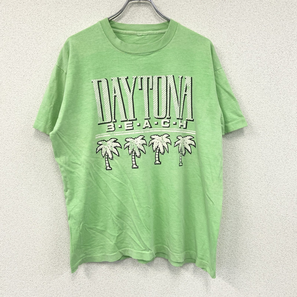 DAYTONA BEACH　デイトナビーチ　半袖プリントTシャツ　シングルステッチ　黄緑　ライトグリーン カットソー メンズ 古着