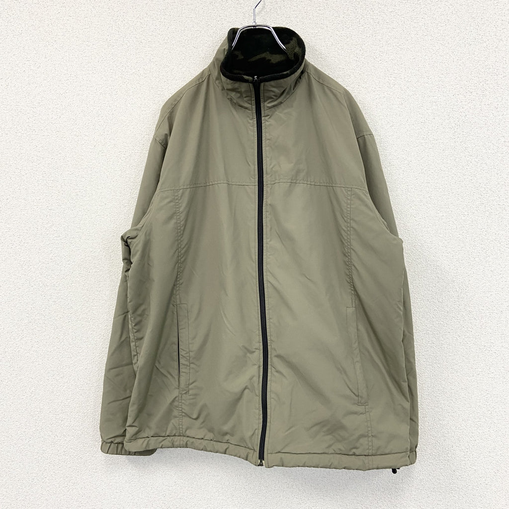 00s　OLD UNIQLO　フリースジャケット　フルジップナイロンジャケット　リバーシブル　カモ柄　迷彩柄　ベージュ　Lサイズ　古着
