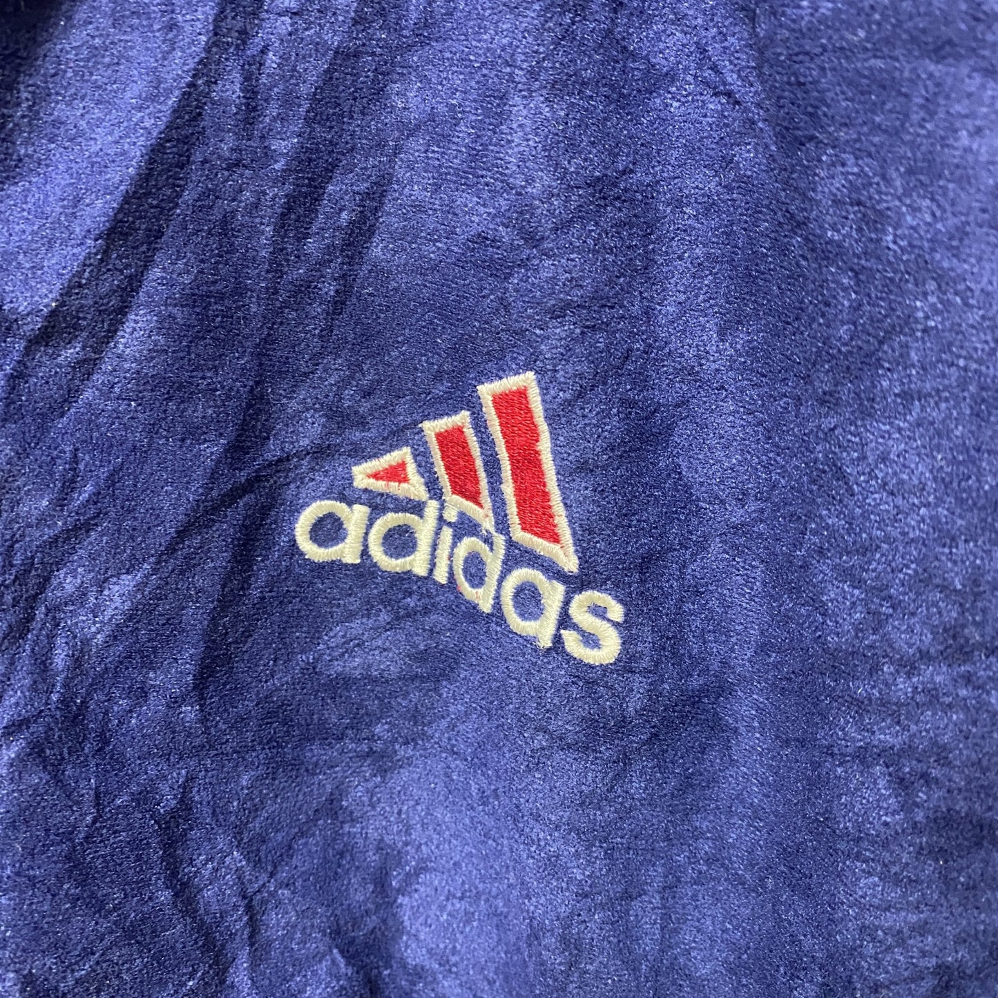 古着 used　90s　adidas アディダス　長袖フルジップベロアジャージ　トラックジャケット　ロゴ刺繍　ハイネック　Sサイズ