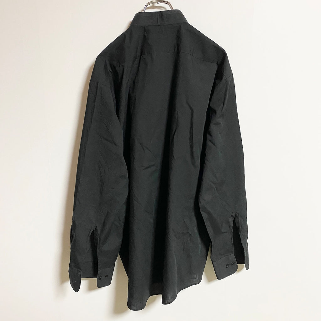Chaplin　長袖無地プリーツシャツ　黒　ブラック　秋冬服　レトロ　ビッグシルエット　XLサイズ　古着