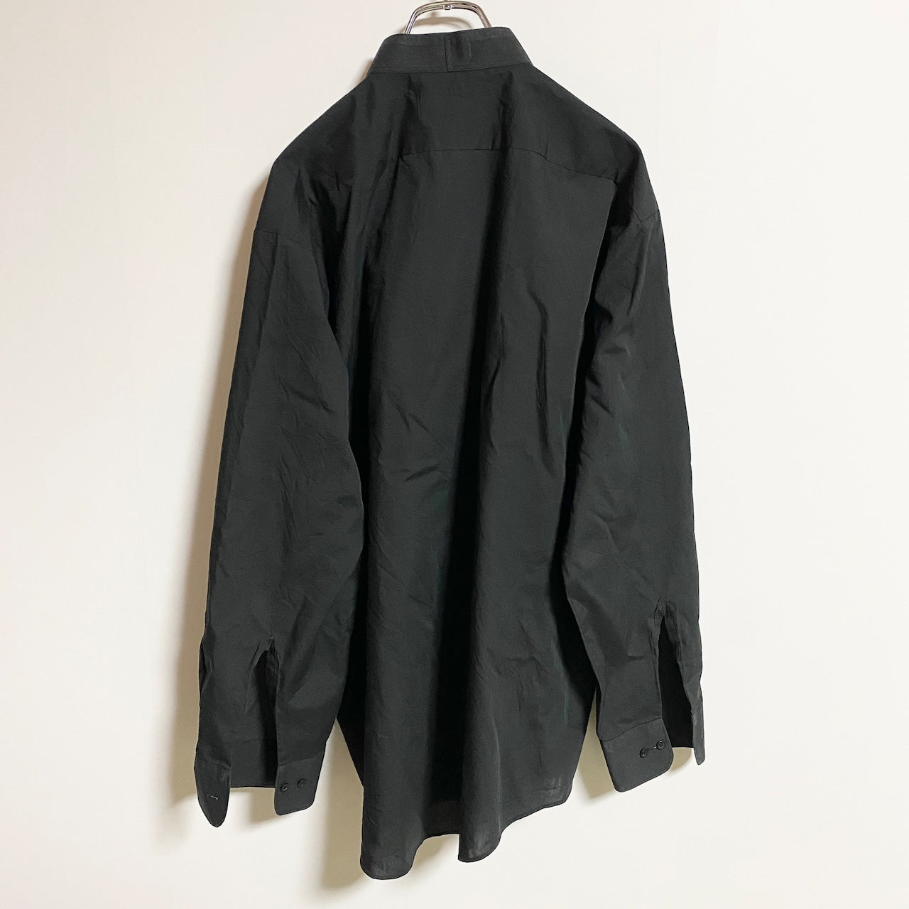 Chaplin　長袖無地プリーツシャツ　黒　ブラック　秋冬服　レトロ　ビッグシルエット　XLサイズ　古着