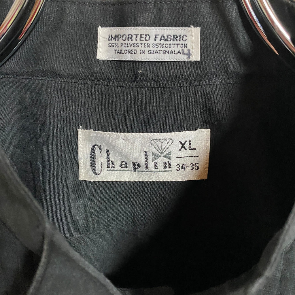 Chaplin　長袖無地プリーツシャツ　黒　ブラック　秋冬服　レトロ　ビッグシルエット　XLサイズ　古着