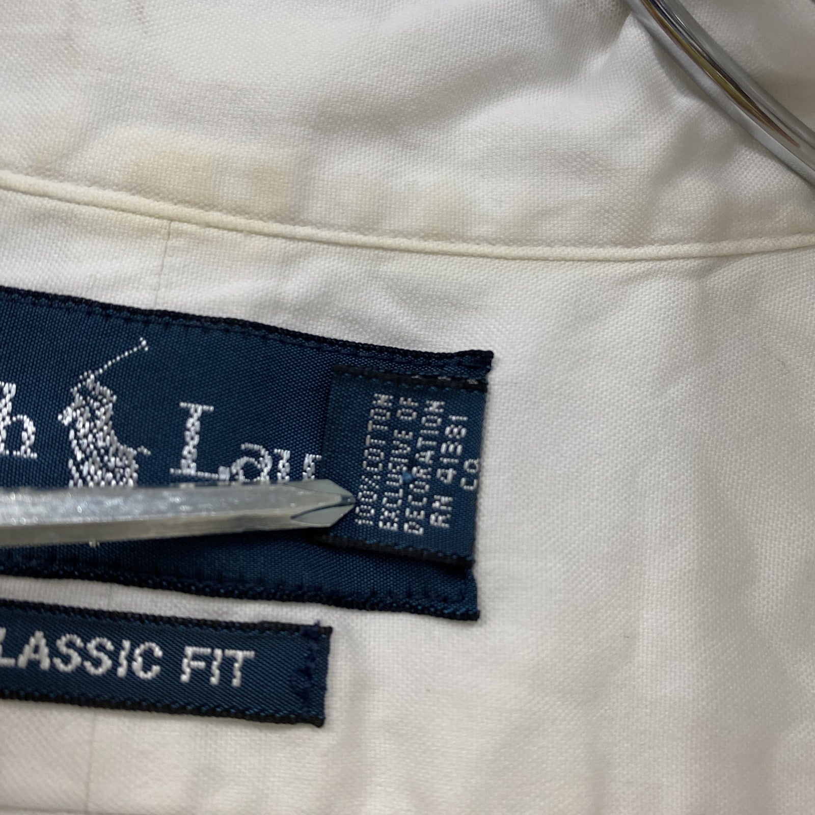 Ralph Lauren　ラルフローレン　CLASSIC FIT　長袖ボタンダウンシャツ　白　ホワイト　43サイズ　古着