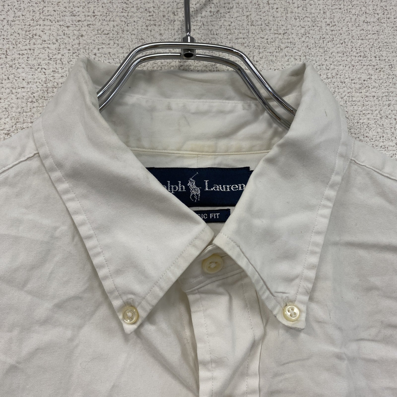 Ralph Lauren　ラルフローレン　CLASSIC FIT　長袖ボタンダウンシャツ　白　ホワイト　43サイズ　古着