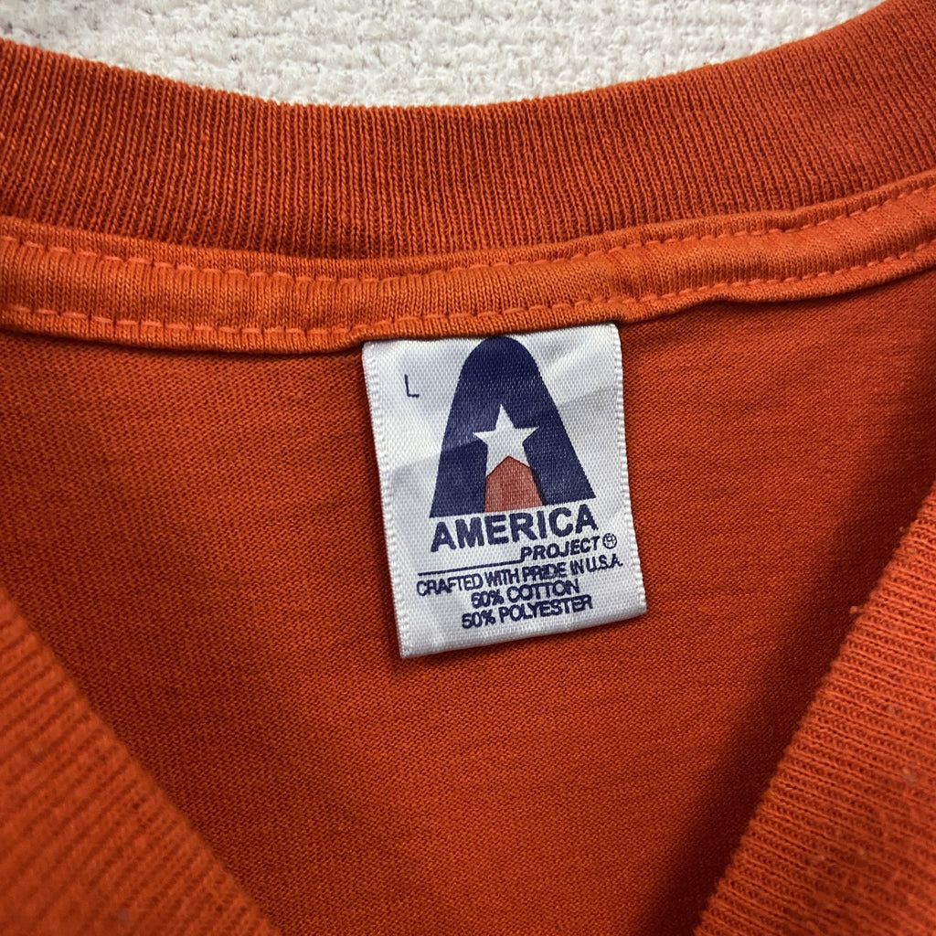 AMERICA PROJECT　半袖プリントTシャツ　シングルステッチ　オレンジ　Lサイズ カットソー メンズ コットン 古着