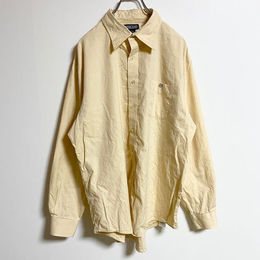 古着 used　LANDS'END　ランズエンド　長袖ワンポイント刺繍シャツ　シンプル　黄色　ライトイエロー　秋冬服　レトロ