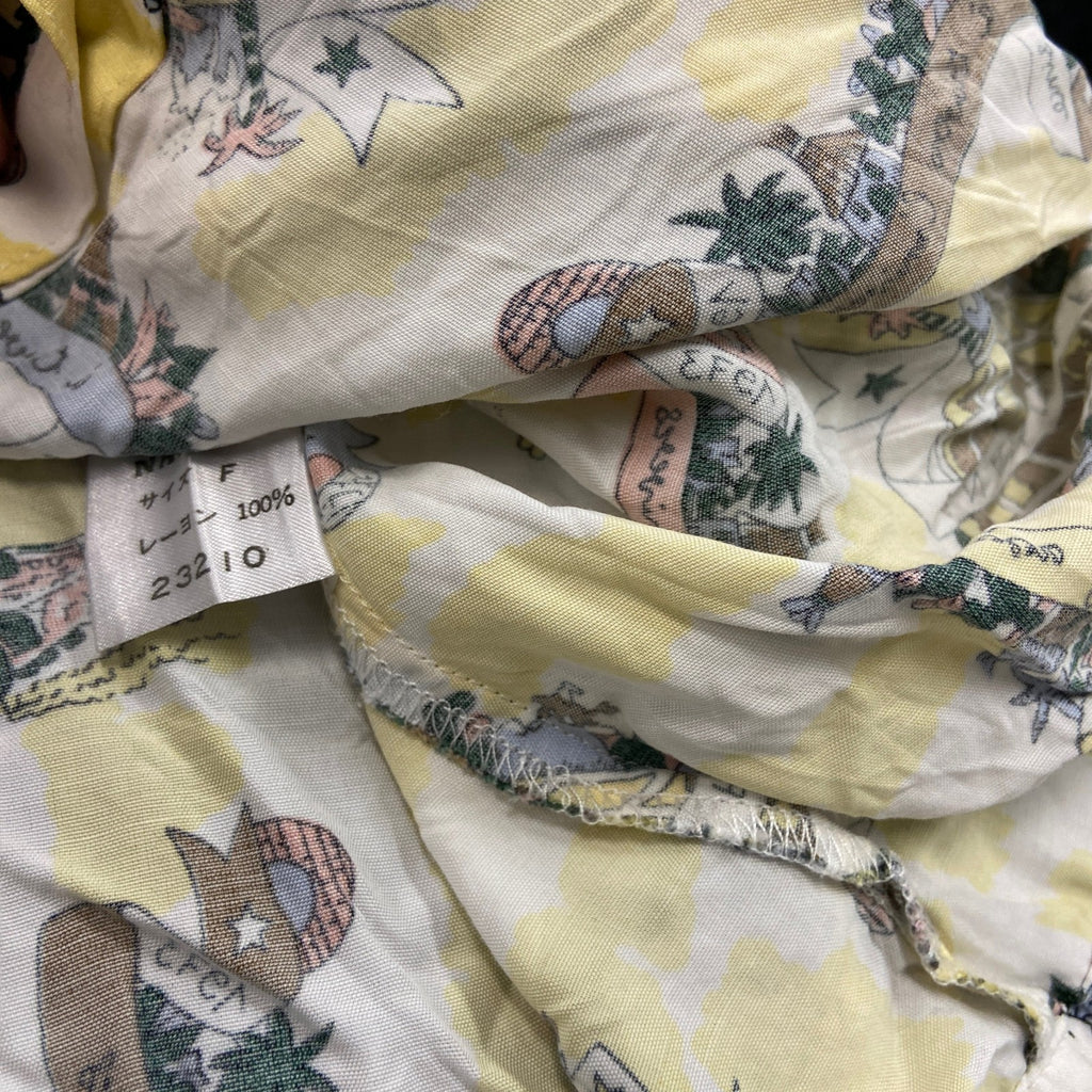 NAF NAF PARIS　長袖柄シャツ　アロハシャツ　総柄　黄色　イエロー　Fサイズ　古着