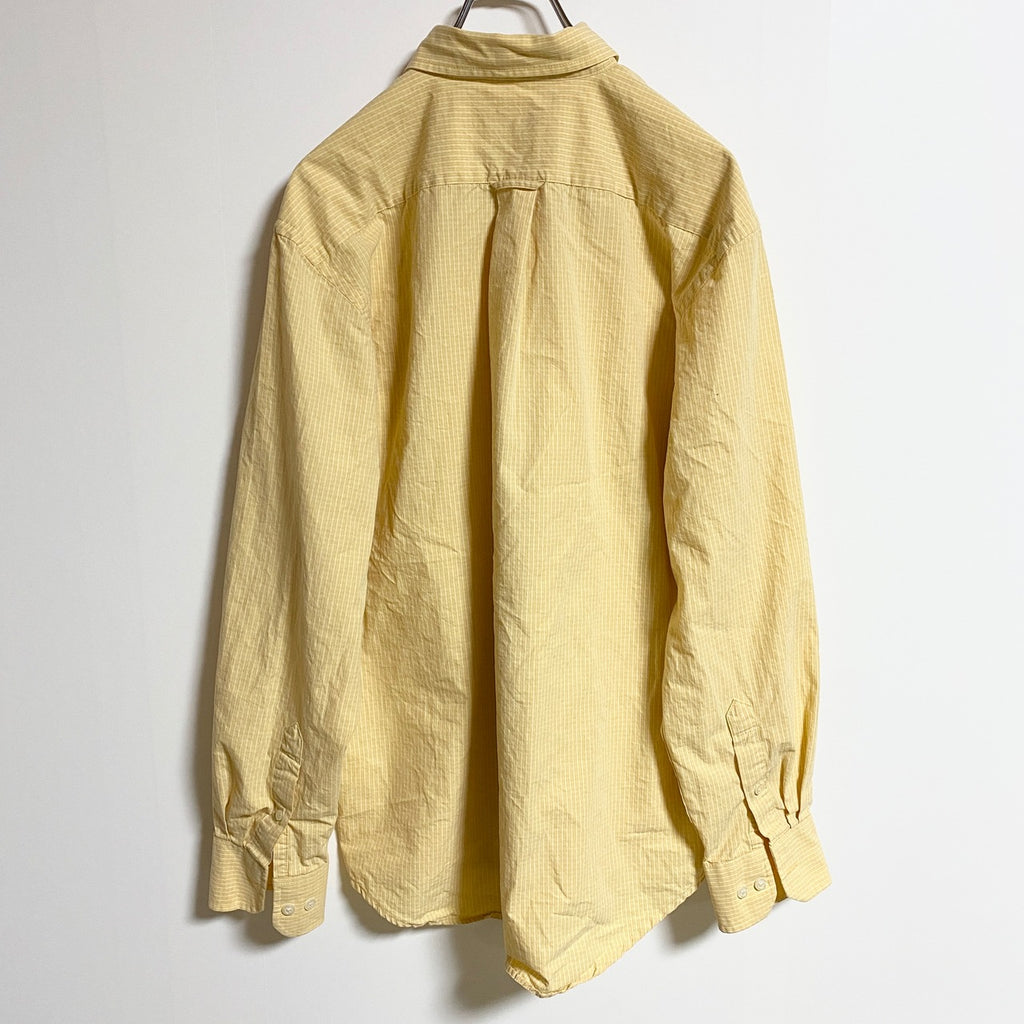 IZOD　アイゾッド　長袖ワンポイント刺繍シャツ　ストライプ柄　黄色　イエロー　秋冬服　レトロ　Mサイズ　古着