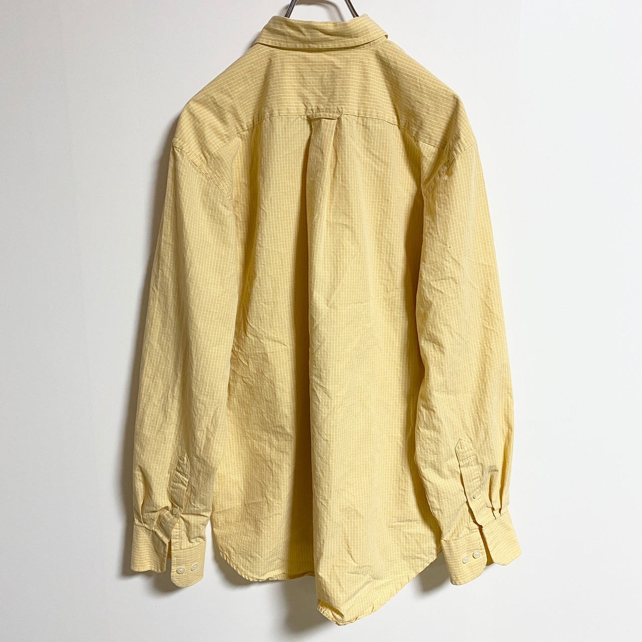 IZOD　アイゾッド　長袖ワンポイント刺繍シャツ　ストライプ柄　黄色　イエロー　秋冬服　レトロ　Mサイズ　古着