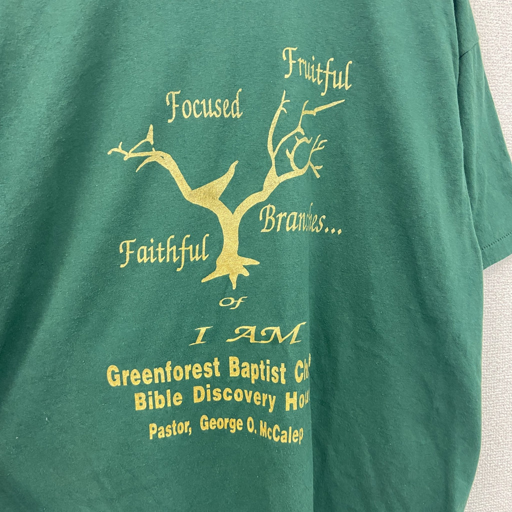Hanes　ヘインズ　半袖プリントTシャツ　シングルステッチ　緑　グリーン　XLサイズ カットソー メンズ コットン 古着