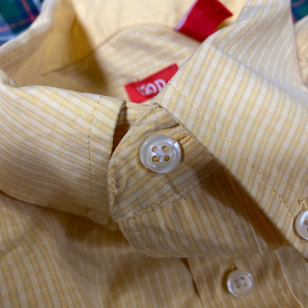 IZOD　アイゾッド　長袖ワンポイント刺繍シャツ　ストライプ柄　黄色　イエロー　秋冬服　レトロ　Mサイズ　古着