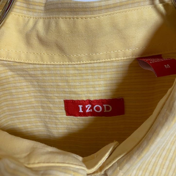 IZOD　アイゾッド　長袖ワンポイント刺繍シャツ　ストライプ柄　黄色　イエロー　秋冬服　レトロ　Mサイズ　古着