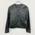 CITY　シティ　ノーカラーラムレザージャケット　シングルライダースジャケット　黒　ブラック　0サイズ　古着