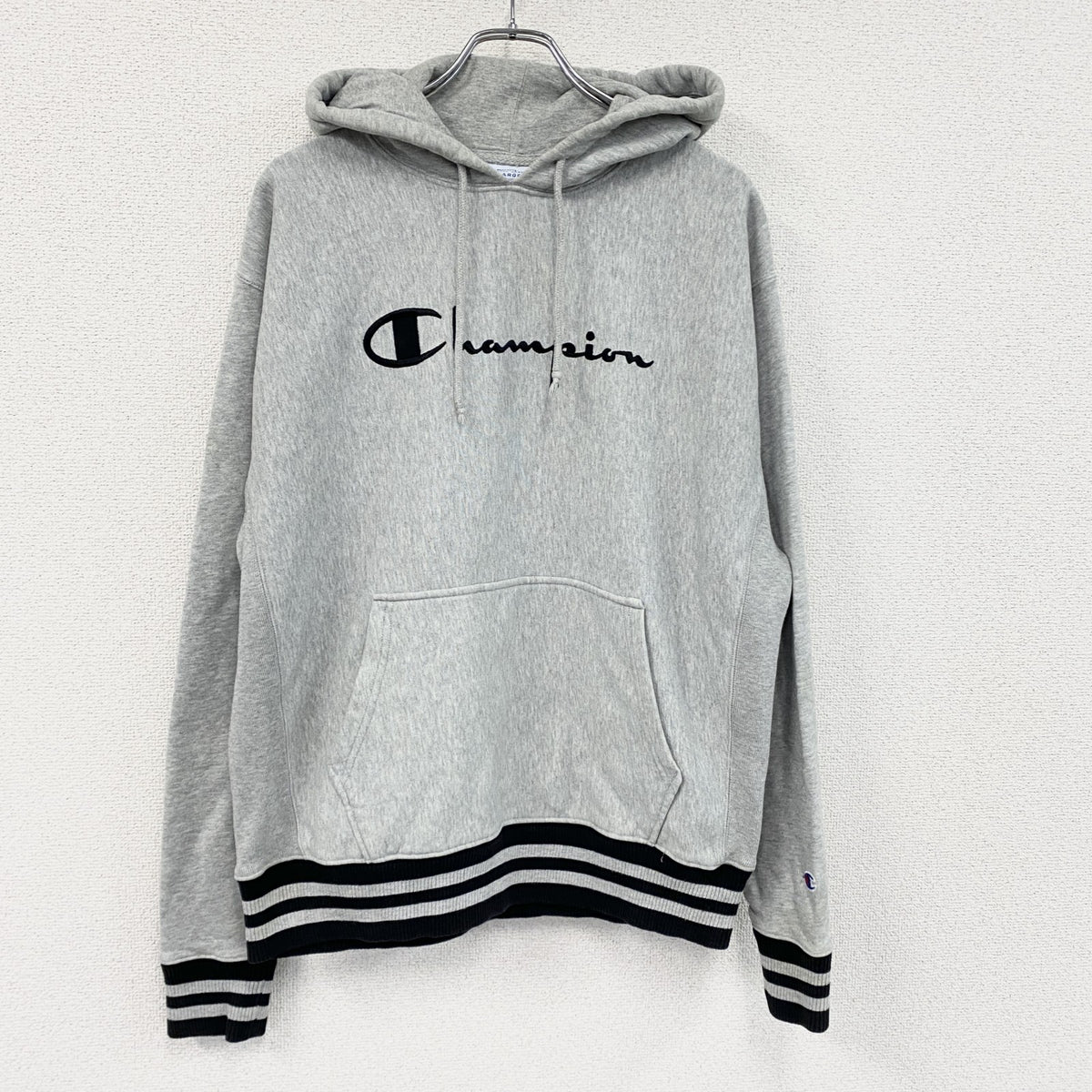 Champion　チャンピオン　リバースウィーブ　スウェットパーカー/フーディー　リブライン　灰色　グレー　Lサイズ トレーナー スウェットトップス フード付き 古着