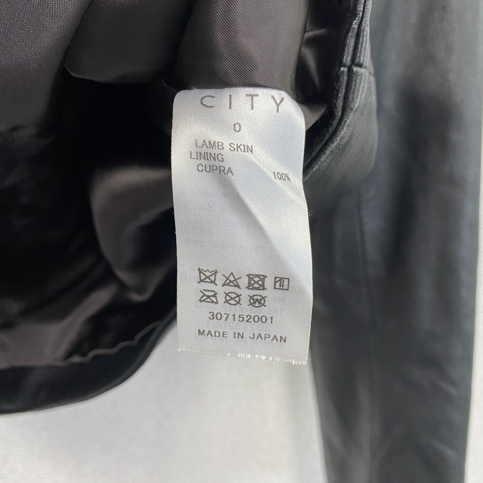 CITY　シティ　ノーカラーラムレザージャケット　シングルライダースジャケット　黒　ブラック　0サイズ　古着