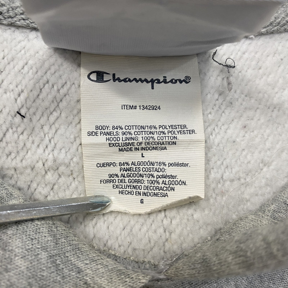 Champion　チャンピオン　リバースウィーブ　スウェットパーカー/フーディー　リブライン　灰色　グレー　Lサイズ トレーナー スウェットトップス フード付き 古着